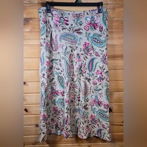East 5th Womens 16 Linen Blend Paisley Floral Pink Midi A-Line Skirt Lined Boho